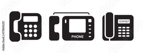 Landline Telephone Icon Set. Office Communication Vector Illustration EPS 10