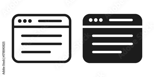 Website page icon set, webpage browser window, web site line and solid sign