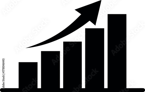 Economy growth diagram with rising arrow silhouette vector graphic