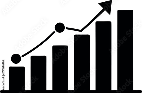 Profit growth chart with upward arrow silhouette isolated vector