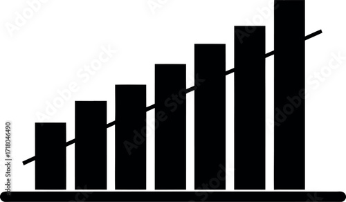 Business bar chart with rising arrow silhouette vector graphic