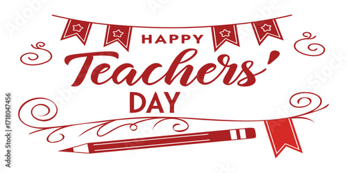 Happy Teacher's Day Graphic Design with Red Colors