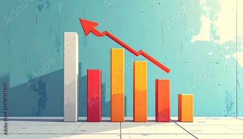 3D bar graph, upward trend