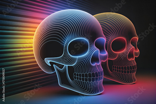 A Skull as artwork in vibrant colors,  set