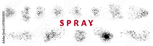 Aerosol spray paint splashes and drops set, splash grunge elements texture, dirty splatter design