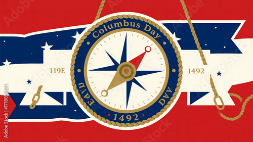 Columbus Day Celebrate Columbus Day with a vintage compass and nautical theme, evoking discovery and historical exploration with 1492 and nautical charts
