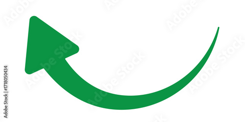 Green arrow curve direction vector. Green curved arrows icon. Curved or arch arrow icon. Wavy Arrow symbol collection. Long arrow pointing upward. Green long arrow, curve green arrow icon vector. 