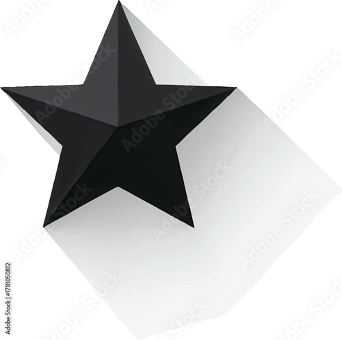 A Black Five-Pointed Star with a Sharp Shadow on a White Background black star five pointed star