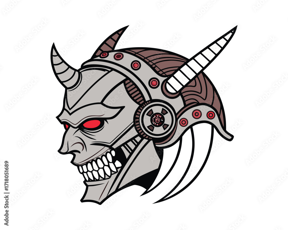 Obraz premium Terrifying Demon Face Illustration with Dark Fantasy Horror Style