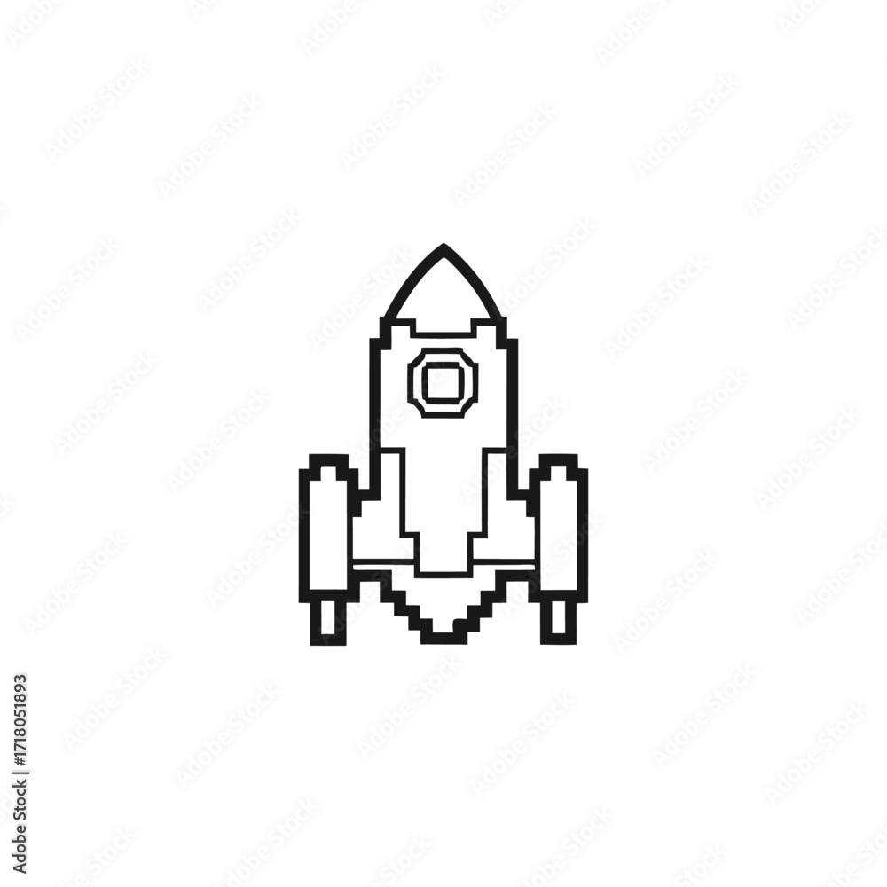 Naklejka premium Pixel Art Rocketship Icon with Fin Pixelated Isolated on White Background