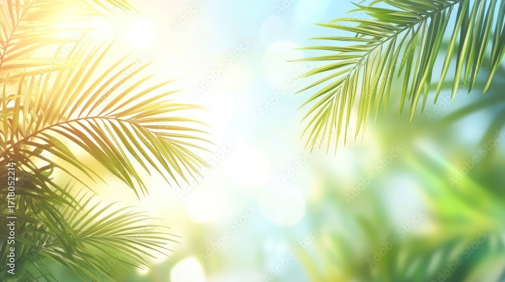 Fototapeta premium Tropical sunlight through palm leaves