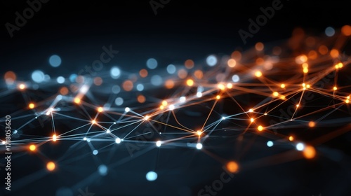 Abstract Network Connection with Light Particles in Dark Background