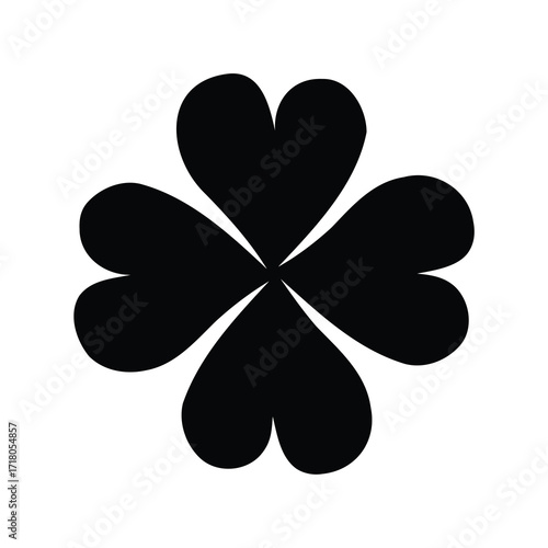 A bold black four leaf clover with a white background illustration