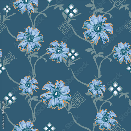 Classic Popular Flower Seamless pattern background - For easy making seamless pattern use it for filling any contours