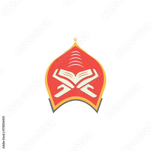 islamic quran logo design, Crescent Moon Star Islamic School Quran Reading Learning Logo, Islamic logo sign, quran icon and mosque icon Which is represents islam