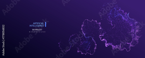 Ai technology banner with particle dots vector background.
