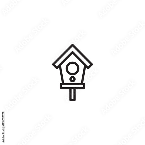 A line art icon of a birdhouse.
