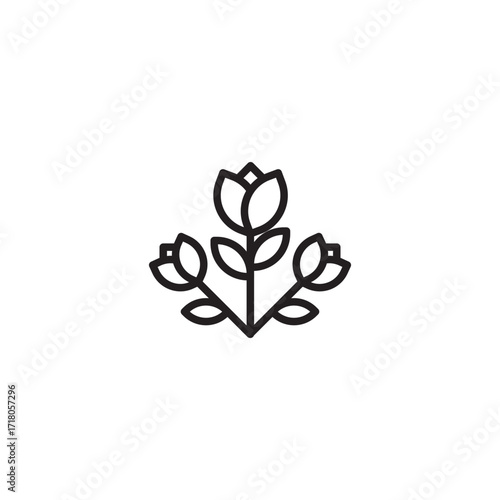 A line art icon of two tulips with leaves.