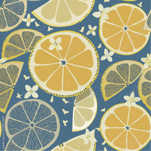zesty lemon orchard pattern with sunrise sponge wash and pewter outlines