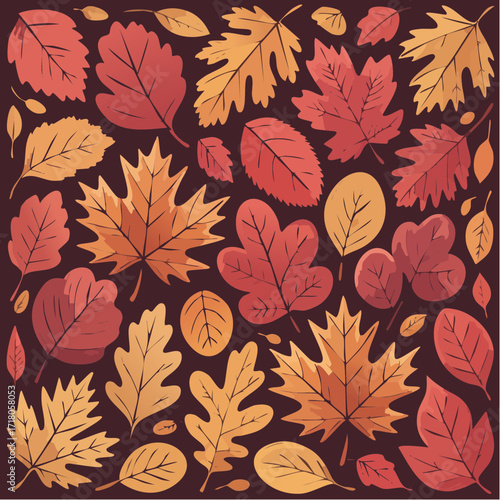 autumn leaf pattern in ochre and cranberry sponge wash with gold-wash veins