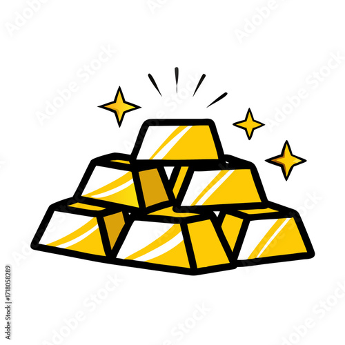 Colored vector icon of gold bars, symbolizing wealth, investment, and precious metals. Isolated on a transparent background