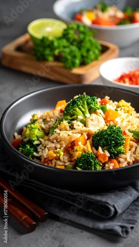 Stir-fried rice with vegetables