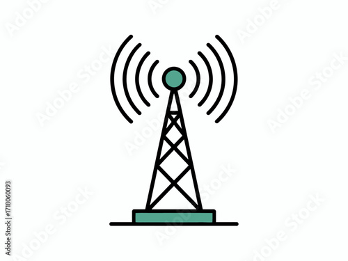 Illustration of a Communication Tower with Radio Waves Emanating from It Depicting Modern Wireless Technology