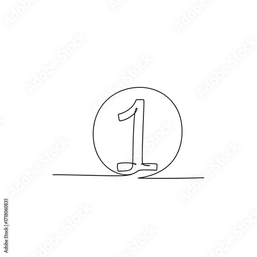 Number one inside circle in line art style on white background