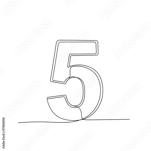 Number five in continuous line art style on white background