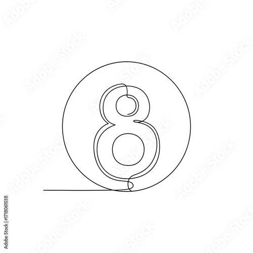 Number eight inside circle in line art style on white background