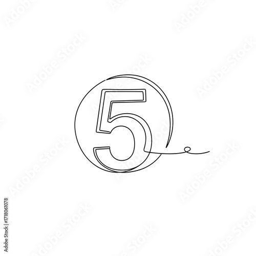 Number five in line art style on white background