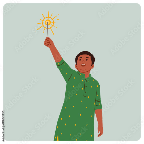 Boy Celebrating Diwali festival editable vector 