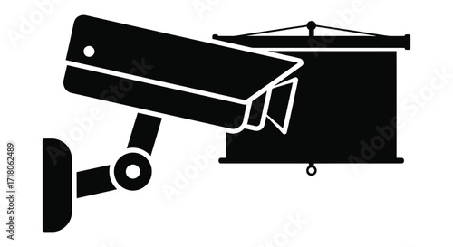 Vector art of security camera and projection screen icon, representing surveillance and presentation in a meeting room