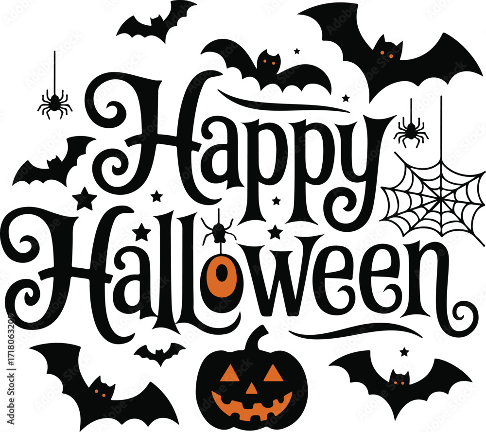 Obraz premium Happy Halloween typography vector art and illustration.