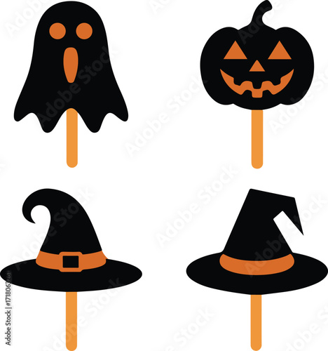 Happy Halloween silhouette icon set vector art and illustration.