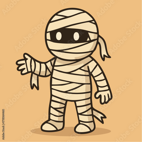 Cute Wrapped Mummy Cartoon Halloween Illustration