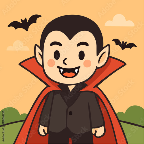 Cute Cartoon Vampire Halloween Illustration
