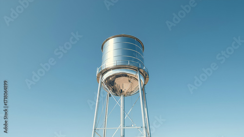 Chrome water tank tower isolated on white background for storage utility rural and architecture design concept