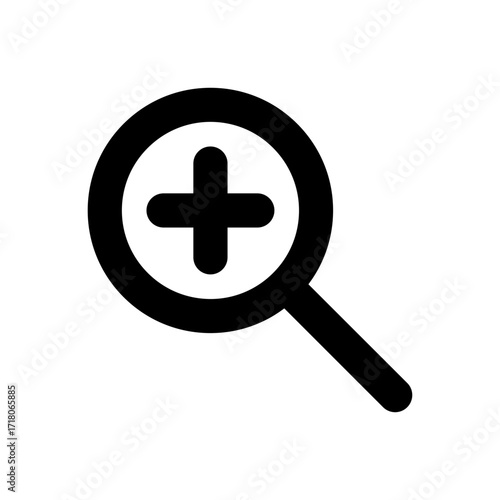 Zoom In Icon for UX and UI Interfaces Magnifying Glass with Plus Symbol for Scale Enhancement, Detail Focus, and Visual Enlargement Scalable Vector for Web, Mobile, and App Design