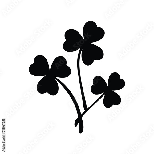 A black silhouette of three connected shamrocks against a white background image