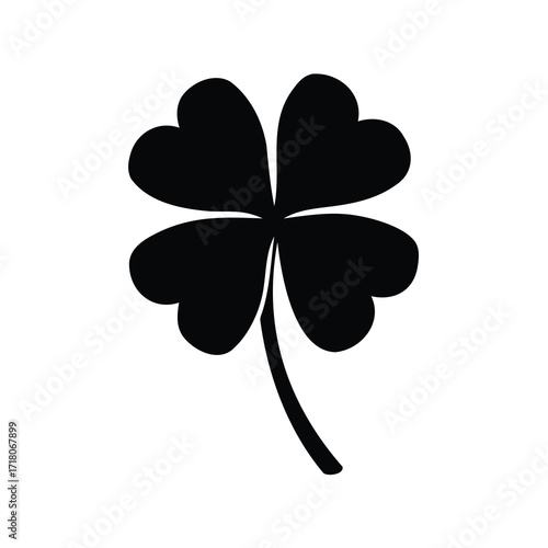 Minimalist Four Leaf Clover Black Silhouette on a Clean White Background