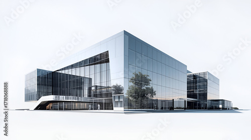Chrome modern university building isolated on white background for education campus and architecture design