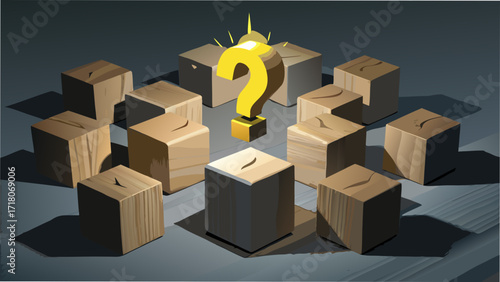 Yellow question mark surrounded by wooden cubes in a circle