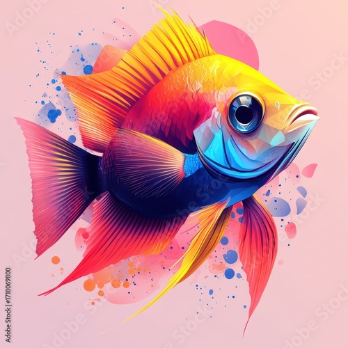Colorful fish swimming gracefully in abstract background with splashes of vibrant colors during a creative artistic display