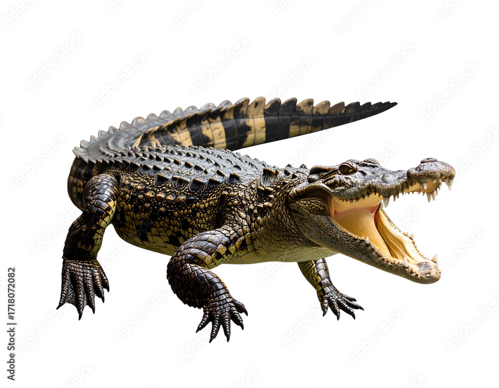 Obraz premium Three-Quarter Underwater Pose of Crocodile Mid-Swim, Transparent Background