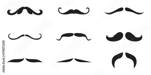 set of mustaches. Collection of black moustache. Black moustaches set. Mustache silhouettes