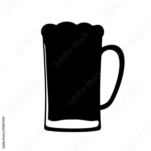 Simple black silhouette of a beer mug with foam and handle