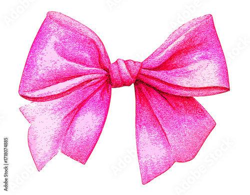 A pink pastel cute ribbon bow in watercolor style, make it look like it’s hand painted clipart, placed on a white isolated background, delicate artistic charm with soft gentle tones.