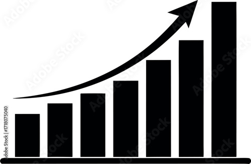 Sale and revenue growth chart with upward arrow silhouette vector graphic