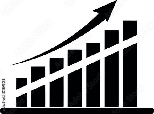 Economy growth bar chart with rising arrow silhouette vector illustration